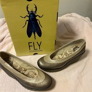 Fly London Women's Metallic Beige Wedges